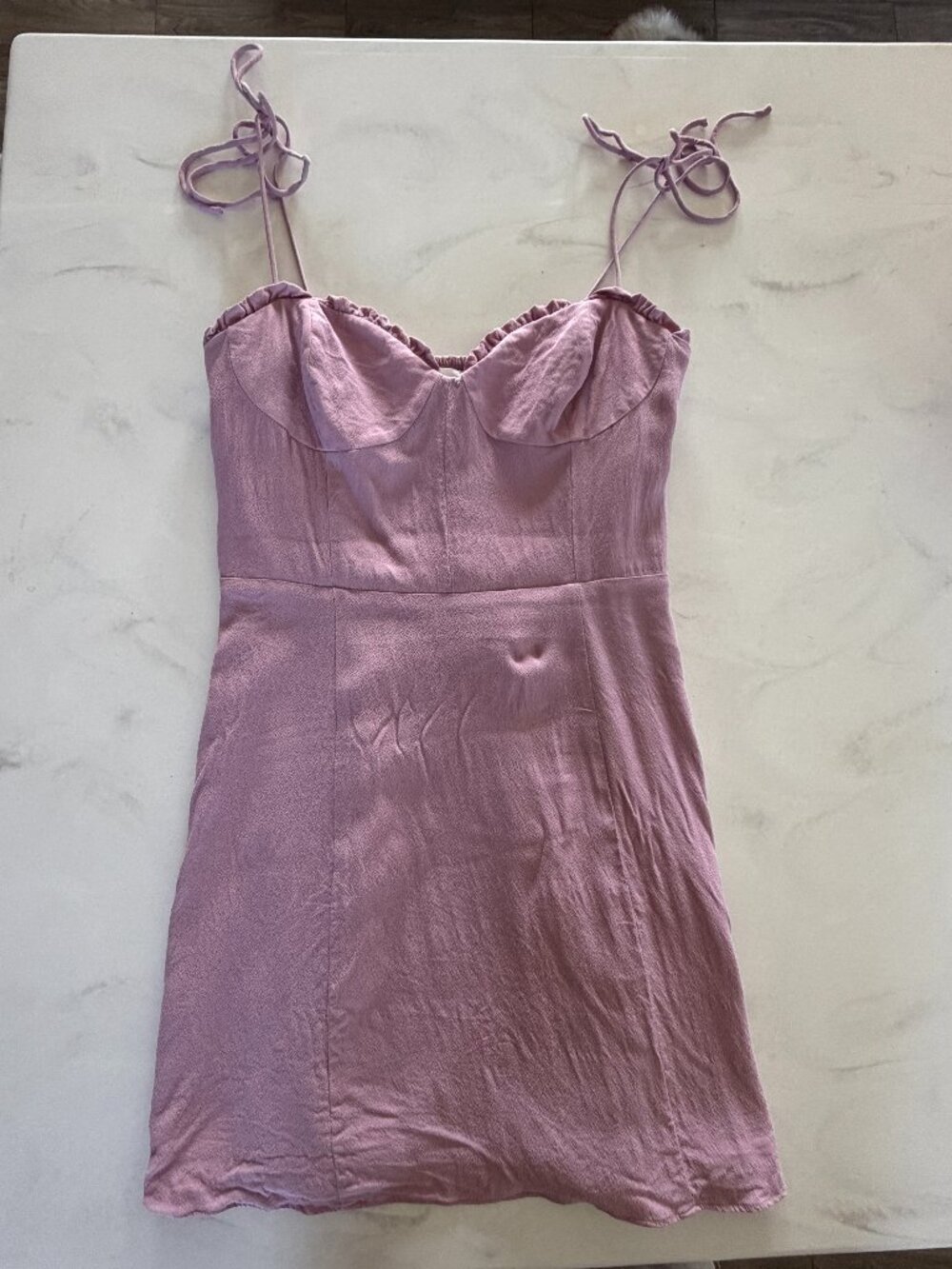 Wilfred Aritzia Pink Satin Tie Strap Mini Dress Size 6 Smocked Back Romantic - Picture 3 of 14
